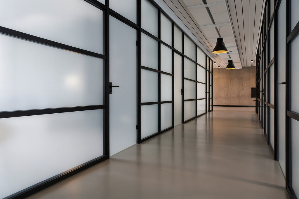 Schakelbare glasfolie in vergaderruimte